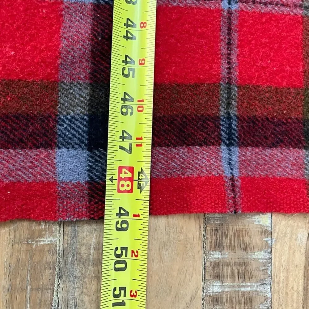 Vintage Red Tartan Plaid Fringed Wool Throw Blanket 49 x 55 in